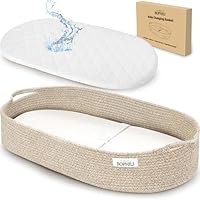 BOPHILI Baby Changing Basket Foldable Baby Changing Pad and Waterpoof Cover, Premium Handmade Cotton Rope Reinforced Moses Baskets Changing Table Topper, Built-in Security Strap (Warm Brown)
