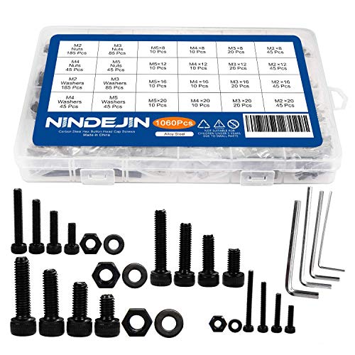 NINDEJIN M2 M3 M4 M5 Hex Socket Head Cap Screw Bolts Nuts and Washer Assortment Kit, 1060 PCS Black Machine Screws Set, 12.9 Carbon Steel Metric Small Parts with 4 Pieces Allen Wrenches - Image 8