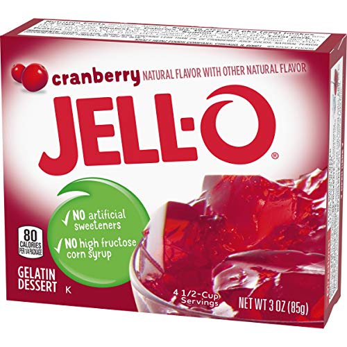 Image of Jell-O Gelatin Dessert Mix, Cranberry Flavor, Classic Fruit Gelatin for Desserts, Salads & Holiday Recipes, 3 oz (Pack of 24)