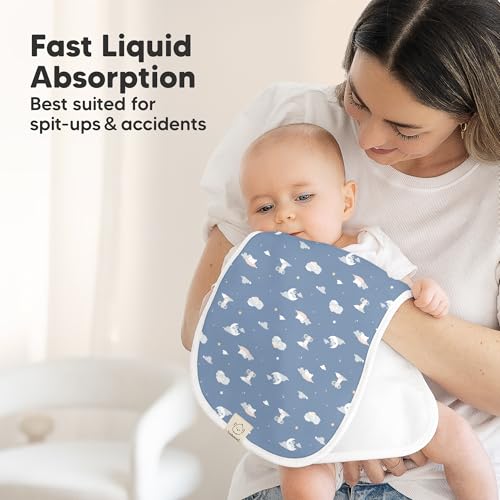 Image of Organic Burp Cloths Baby Boy & Girl - 5-Pack Super Absorbent Cotton Burping Cloths for Babies, Soft & Plush Newborn Spit Up Rags, Infant Towels for Milk Spit Up, Unisex, Large 21 inch x 10 inch (Dreamers)