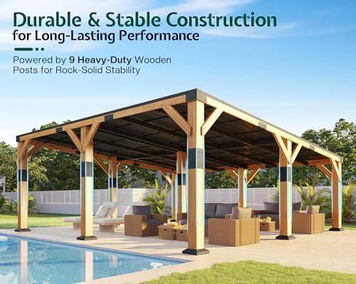 Jocisland 20' x 20' Cedar Wood Gazebo with Sloped Galvanized Steel Roof - Image 5