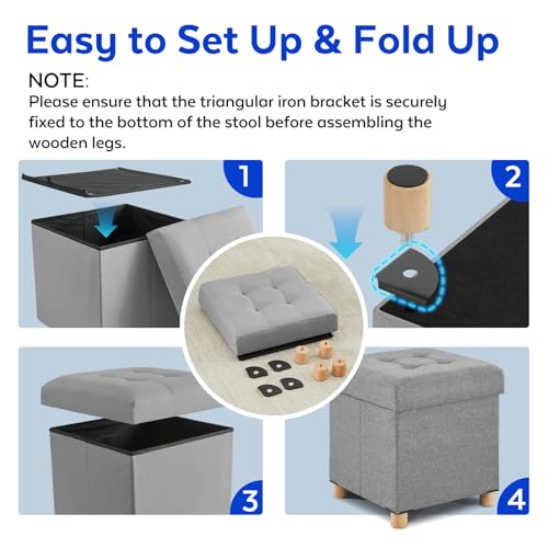 Image of BRIAN & DANY Ottoman with Storage, Square Small Storage Ottoman Foot Rest with Legs, Ottomans Foot Stool for Dorm, Living Room, Entryway 14.8 inchx14.8 inchx17.8 inch (Light Gray)