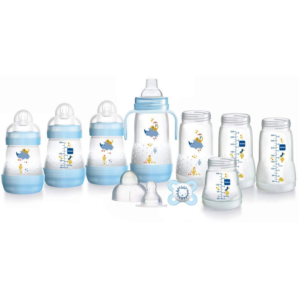 MAM Easy Start Babyflaschen-Set, selbststerilisierend, Anti-Kolik-Starter-Set, Small , Blau, (Designs können variieren)