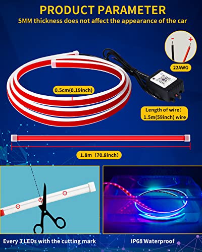 Image of Exterior Car LED Hood Light Strip,RGB Multicolor Dynamic Scan Start Up Hoodbeam Kit with App & Remote Control,70 Inch 12V Updated Waterproof Hood Glow Lights for Cars, Trucks,SUV(1set)