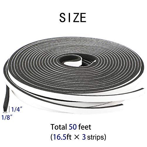 Yotache Foam Tape 3 Strips Total 50 Feet Long 1/4 Inch Wide X 1/8 Inch Thick, Weather Stripping For Doors And Window High Density Foam Seal Tape Sliding Door Weather Strip, 3 X 16.5 Ft Each #TOP1