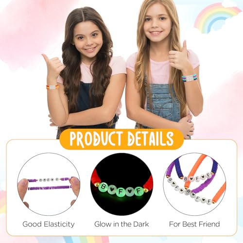 Sureio 7 Pcs Friendship Beads Bracelets Stretchy Acrylic Clay Glow Bracelets for Best Friend Girls Women, Colorful3