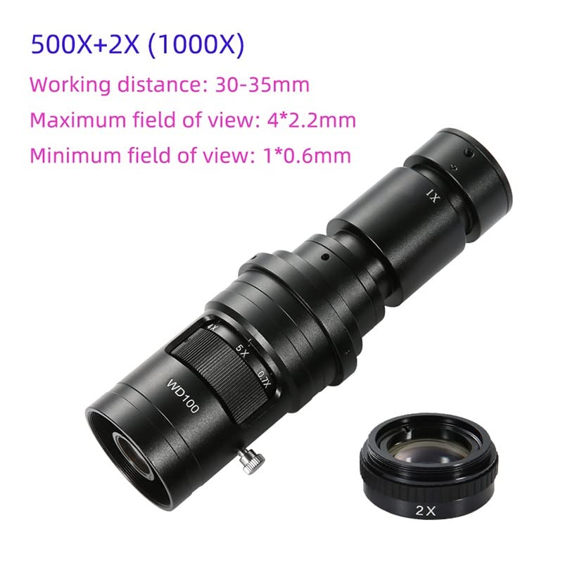 Microscope 200X 500X 1000X 0.7X-5X Adjustable Magnification C Mount Zoom Lens for Video Microscope Camera(500X and 2X)