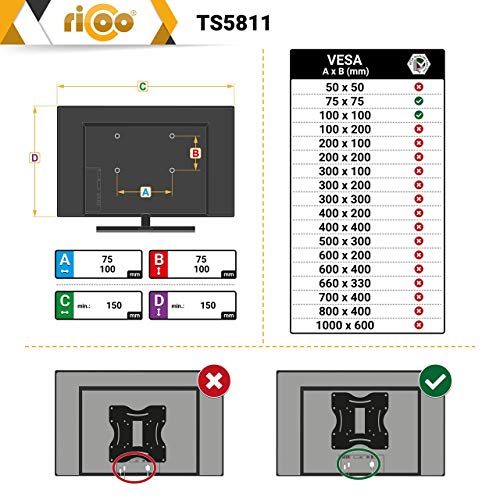 RICOO TS5811, Supporto Monitor scrivania, Girevole, Inclinabile, Schermi 15-27