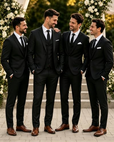 Image of Wangyue Mens Suit 3 Piece Slim Fit Suit for Men Formal Business Suit Wedding Groom Prom Tuxedo Dinner Party