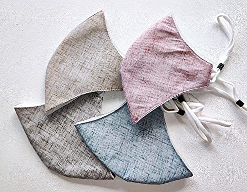 Alexvyan Thin Face 4 Pcs Linen Cotton Fashionable Mask Pure Cotton Khadi Printed Mask for Boys/Girls 3 Layers Skin Friendly Washable Fabric, Light Weight & Adjustable Ear Loop Age Range 10 to 15 Years