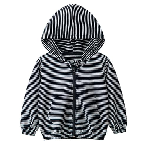 BILIKEYU Toddler Little Boys Striped Jacket Long Sleeve Zip Up Hooded Outwear Coats with Pockets for Kids 1 to