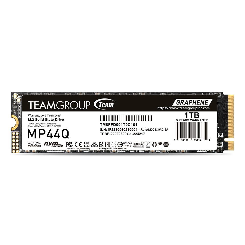 TEAMGROUP MP44Q 1TB SLC Cache Gen 4x4 M.2 2280 PCIe 4.0 NVMe Laptop & Desktop & NUC & NAS SSD Solid State Drive (R/W speeds up to 7,400/6,200MB/s) TM8FFD001T0C101
