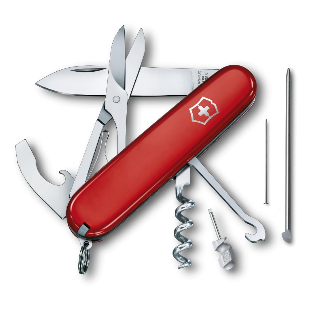 Victorinox Swiss Pocket Knife Compact, 15 Functions, Swiss Made, Multi Tool incl. Blade, Mini Screwdriver, Bottle Opener, Red