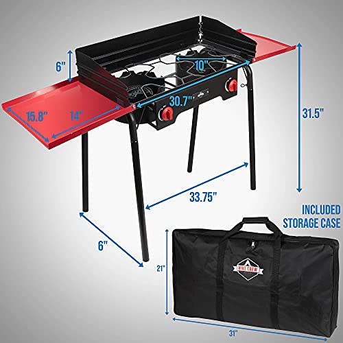 Hike Crew Cast Iron Double-Burner Outdoor Gas Stove | 150,000 Btu Portable Propane-Powered Cooktop With Removable Legs, Temperature Control Knobs, Wind Panels, Hose, Regulator & Storage Carry Case #TOP1