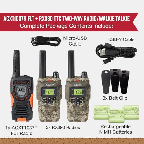Image of Bundle of Cobra RX380 TTC Walkie Talkies (2-Pack) + Cobra ACXT1037R FLT Walkie Talkie (1-Pack)