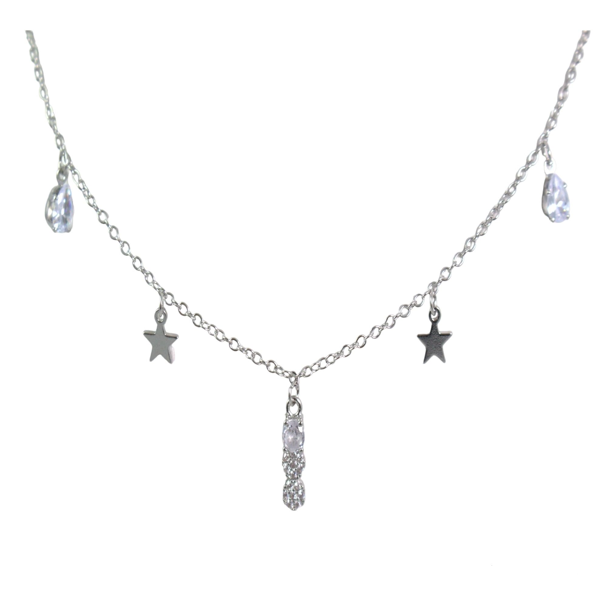 GenericExquisite Silver Tone Cubic Zirconia Choker Necklace with Stud Earrings Set for Women & Girls