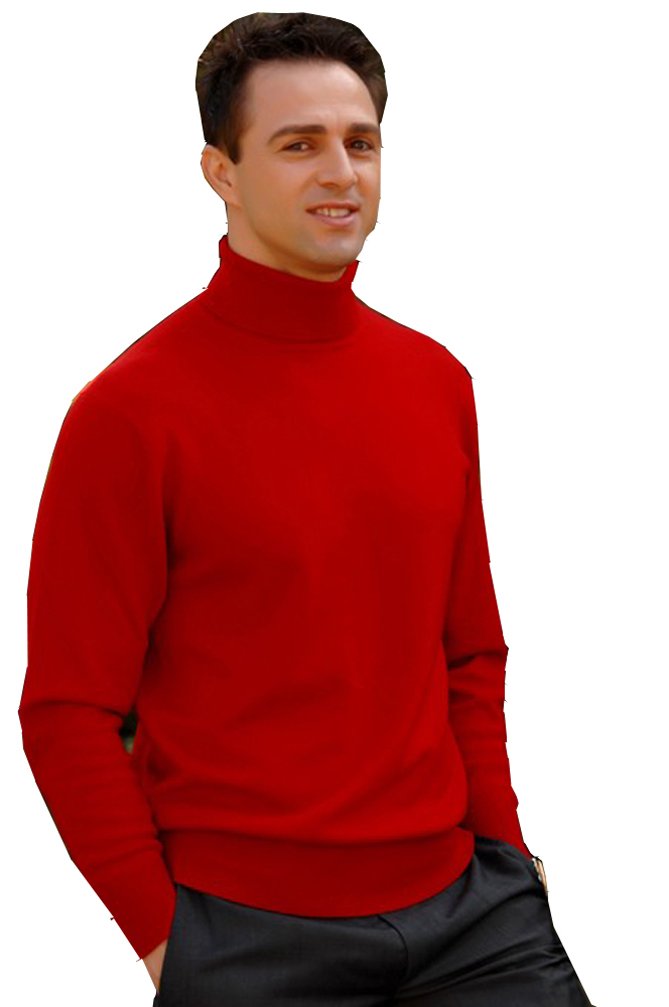 elegance1234 Men's ROLL Neck Soft Quality Cotton Long-Sleeve Tops(Ref:1251) (Large, RED)