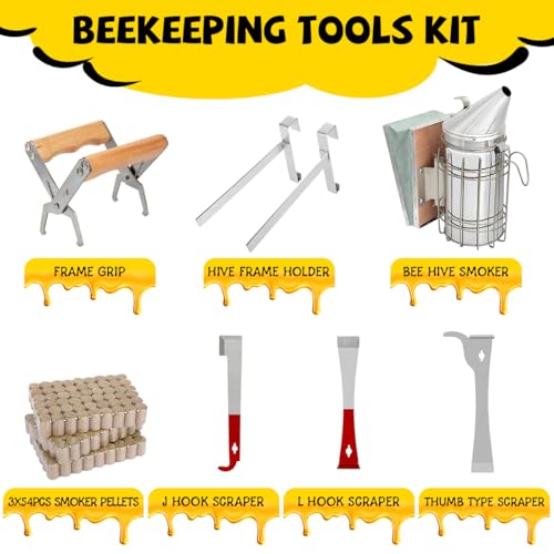 Imkereibedarf Zubehör, Bienenstock-Starter-Set, Alle Imkereiwerkzeuge und -geräte, Bienenraucher-Set für die Imkerei für Anfänger und Profis (32-teiliges Imkereibedarfs-Set)