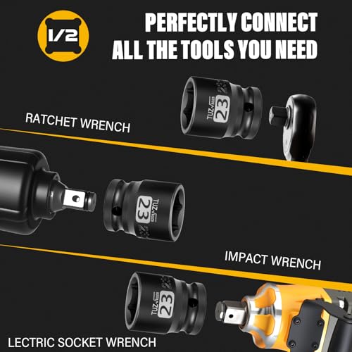 Image of 1 /2 Inch Drive 23mm Shalllow Metric 6 Point CR-MO Impact Socket | Radius Corner Design,Square Chamfered Opening,Axle Nut Impact Grade Socket for Easy Removal