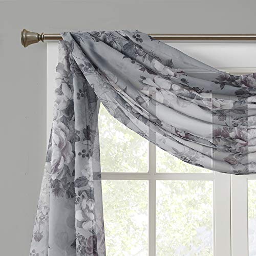 Madison Park Simone Floral Design Sheer Window Curtain Voile Privacy Drape For Bedroom, Livingroom, 42" X 216", Grey (Mp40-6619) #TOP25