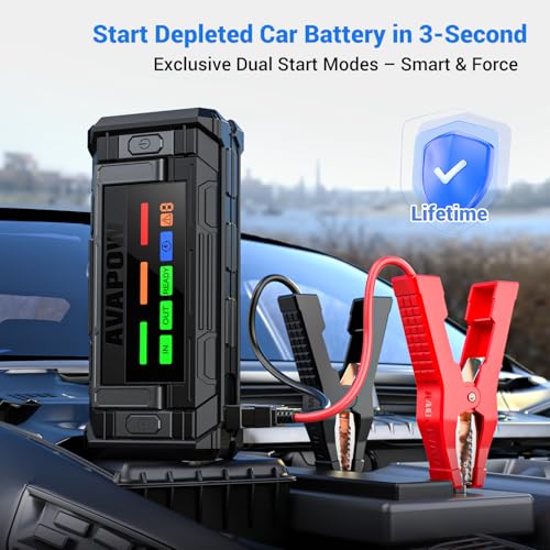 Image of AVAPOW 8000A Battery Jumper Starter Portable with 4″ HD Display PD 30W Dual-Way Fast Charging, 12V Car Starter Jump Box & Battery Booster for All Gas & Up to All Diesel Engines