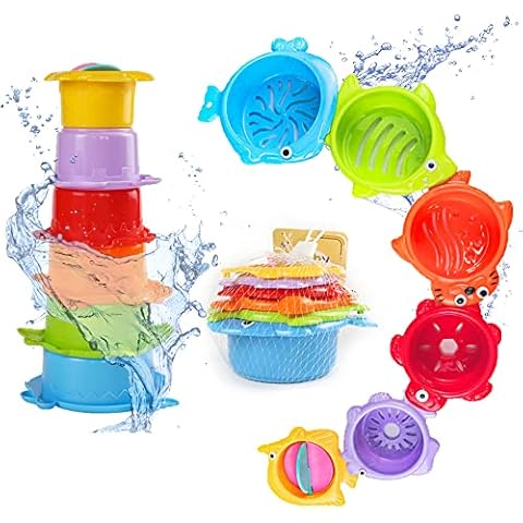 Adalex Global Baby Stacking Cups Plastic Cups Toddler Bath Toys Stack Cup Baby Toy Activity Nesting Cup 6 Set Cover