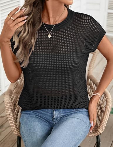 Image of Ivicoer Womens Summer Tops Crochet Cap Sleeve Sweater Hollow Out Beach Vacation Clothes Trendy 2026