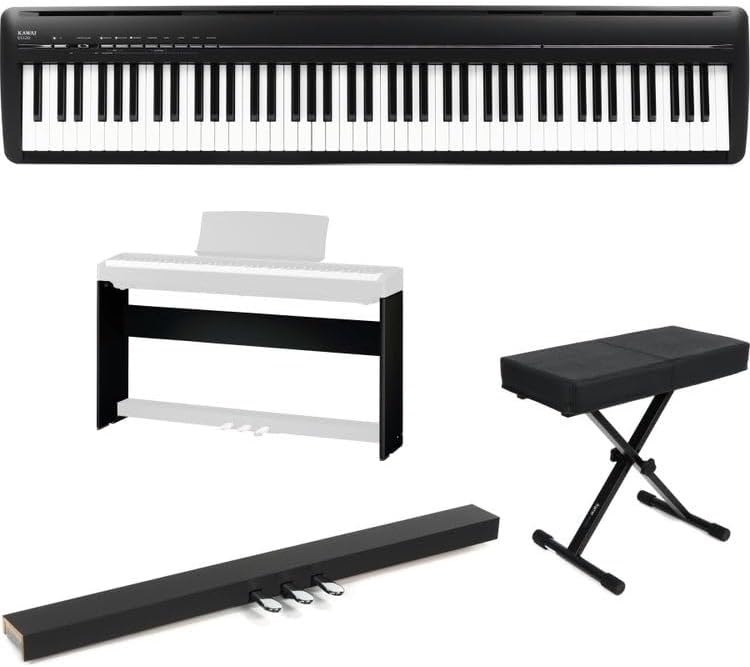 Kawai ES120 88-key Digital Piano with Speakers with Stand, Triple Pedal, and Bench - Black