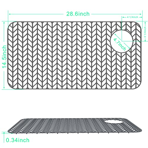 Image of GUUKIN Sink Protectors for Kitchen Sink - 28.6 inchx 14.5 inch Silicone Kitchen Sink Mat Grid for Bottom of Farmhouse Stainless Steel Porcelain Sink with Right & Left Drain(Grey), 2814R