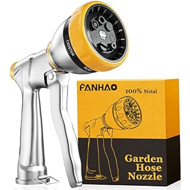 AMAZON - FANHAO Garden Hose Nozzle Sprayer, 100% Heavy Duty Metal Water Hose Sprayer with 7 Spray Patterns, High Pressure Spray Nozzle for Watering Plants & Lawns, Washing Cars & Pets