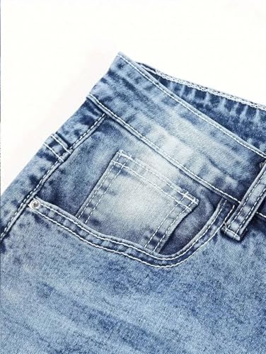 Men's Blue Retro Distressed Skinny Jeans Vintage Frayed Denim Tight Pants3