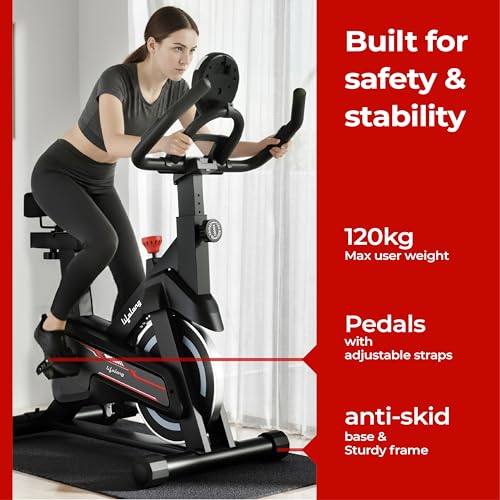 Image of Lifelong Fit Pro Spin Fitness Bike for Home | Exercise Bike for Cardio Workout with 7 KG Flywheel, Adjustable Resistance & LED Display | Cushioned Adjustable Seat | Non-Slip Pedals | Max User Weight 120 KG