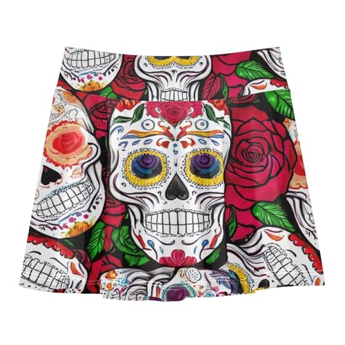 Sugar Skulls Roses Colorful Athletic Shorts for Girls Skorts Toddler Tennis Skirts Navy School 3t2
