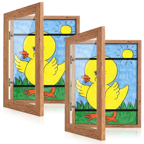 Image of [2-Pack] Kids Art Frames, 8.5x11 Front Opening Kids Artwork Frames Changeable, Dark Woodgrain Artwork Display Storage Frame for Wall, Holds 50 Pcs, for 3D Picture, Crafts, Children Drawing, Hanging
