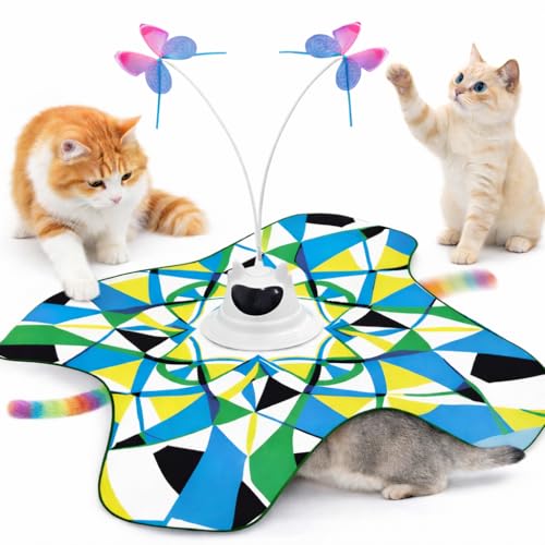 Interactive-Cat-Toy-for-Indoor-Cats-Rechargeable-3-in-1-Hide-and-Seek-Cat-Toy-with-Spinning-Butterfly-Plush-Tail-Ultra-Quiet-Touch-Activated-Self-Play-Cat-Exercise-Toy-for-Adult-Cats-Kittens Interactive Cat Toy for Indoor Cats, Rechargeable 3-in-1 Hide and Seek Cat Toy with Spinning Butterfly & Plush Tail, Ultra-Quiet Touch Activated Self Play Cat Exercise Toy for Adult Cats & Kittens - Image 1