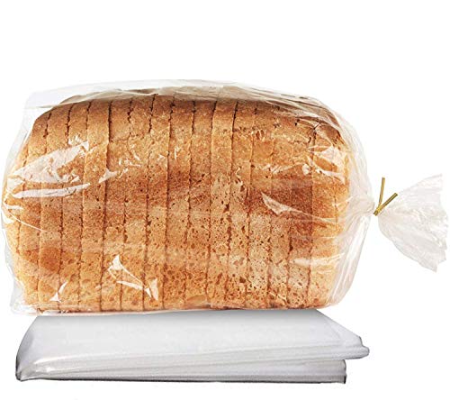 Reusable and recyclable loaf bags for home baking buns, loafs, and baguettes keeping them fresh with gold twist ties (150 pack) (45cm x 20cm x 10cm)