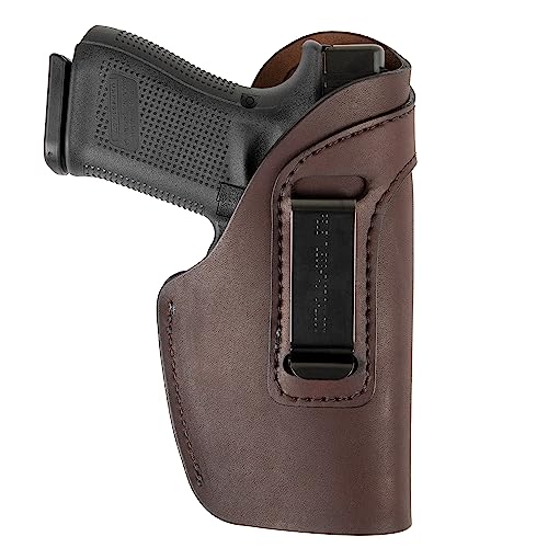 USA Made | Leather Holster for Concealed Carry | The Defender 2.0 | IWB Gun Holsters for Men & Women | Fits 9mm, .380, .40 or .45 incl. Glock 17 19 26 43 45 | XL Chocolate Brown Right Handed - Relentless Tactical