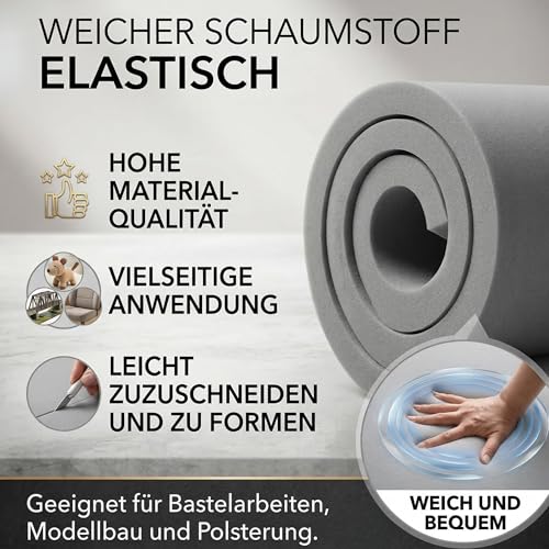 FORTIS POLSTER Schaumstoff RG25/44 3cm, 50 x 200 cm - Weiche Schaumstoffplatte - Schaumstoffmatte zum Sitzen, Liegen oder als Campingmatratze - Matratzen-Auflage - PU-Schaumstoff - Polsterschaum