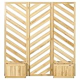 Outsunny Decorative Outdoor Privacy Screen, Freestanding Divider/Separator with 4 Self-Draining Planters, 3 Trellis Plant Support Panels for Garden Walkway, Backyard - Natural Wood