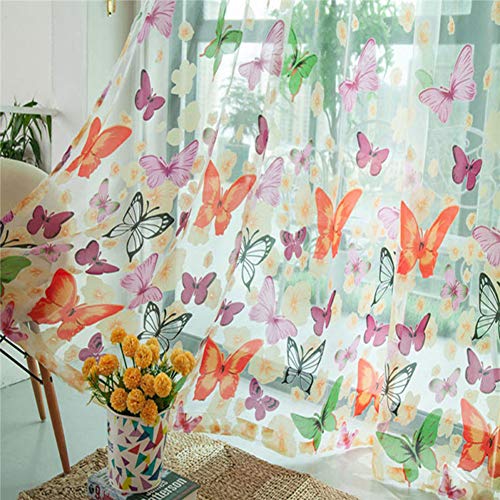 Mallalah - Visillo de Tul con diseño de Mariposas, Cortina para Ventana, Puerta o Separador de pañuelos, Transparente