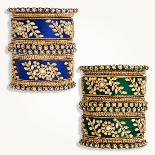 Image of Peora Silk Thread Kundan & Stone Studded Chuda Bangles Set Gift for Women