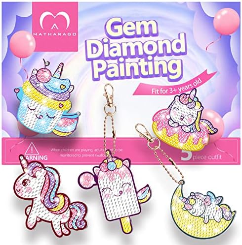 MATHARAGO Diamond Painting Kits – 5D Big Gems – Unicorn Diamond Painting Keychains – Arts and Crafts for Kids Ages 6-8-12 – Diamond Art Keychains Stickers for Girls Gifts Party Ideas