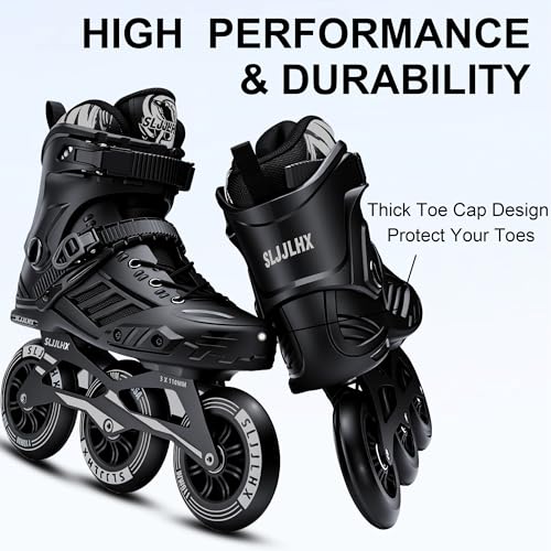 Image of 3 Wheels Inline Skates for Men Women, Professional Roller Skates Blades for Male Female,High Performance Adult Speed Skates with 110MM Wheels (Black, MEN7.5 /WOMEN8.5)