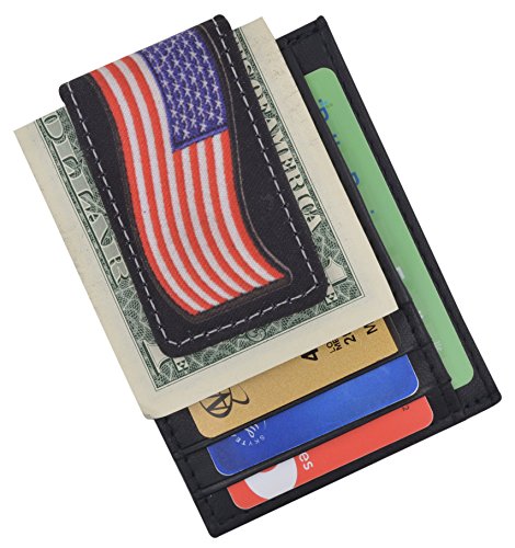 Genuine Leather Front Pocket Magnetic Money Clip Slim Thin Minimalist Mens Wallet Logos2