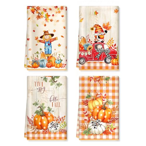 Arquiel Kürbis Vogelscheuche Küchentücher Mikrofaser 4 Stück,...