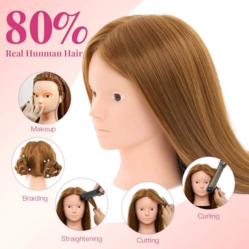 Image of Mannequin Head Human Hair with 80% Real Hair 28 inch Makeup Doll Head | Cosmetology Manikin Head Hairdressing Practice Braiding Training Head for Hair Styling with Table Clamp #27