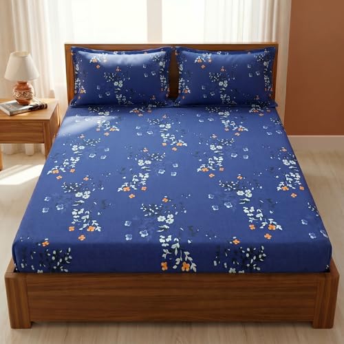 Image of Mafatlal 125 GSM Merino Double Bedsheet with Pillow Covers |90 x 100 Inches | Soft, Breathable & Lightweight | Blue