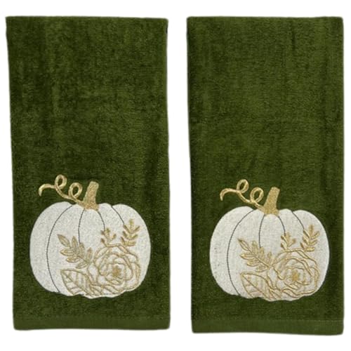 Serafina-Home-Autumn-Fall-Bath-Hand-Towels-Bathroom-Decor-Farmhouse-Harvest-Forest-Dark-Green-100-Cotton-Towels-with-Embroidered-Floral-Pumpkin-Design-2-Piece-Set Serafina Home Autumn Fall Bath Hand Towels Bathroom Decor Farmhouse Harvest Forest Dark Green 100 Cotton Towels with Embroidered Floral Pumpkin Design 2 Piece Set