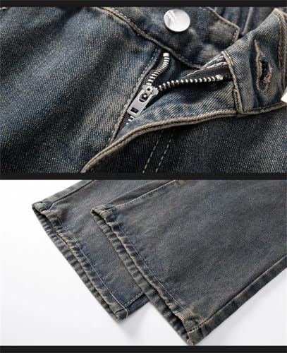 Men Slightly Flared Floor-Length Jeans Solid-Color Retro Loose Straight-Leg Pants Casual Pants2