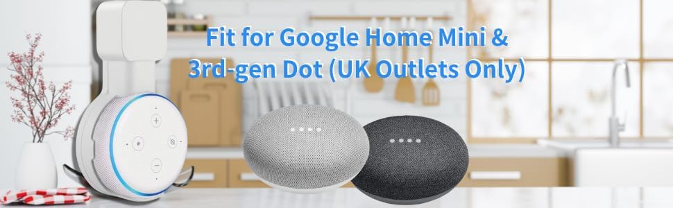 Sintron Wall Mount Holder for Dot 3, Smart Home Wall Mount Stand Hanger for Dot 3rd Generation Speaker Holder, Space Saving Accessories Without Messy Wires, Compatible with UK Plug Google Mini (White) - Image 7